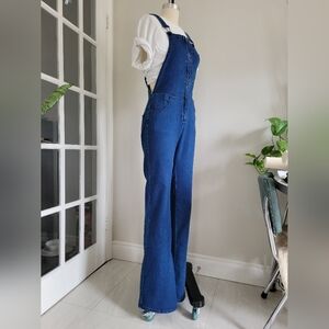 VINTAGE style dark wash navy blue flared overalls
